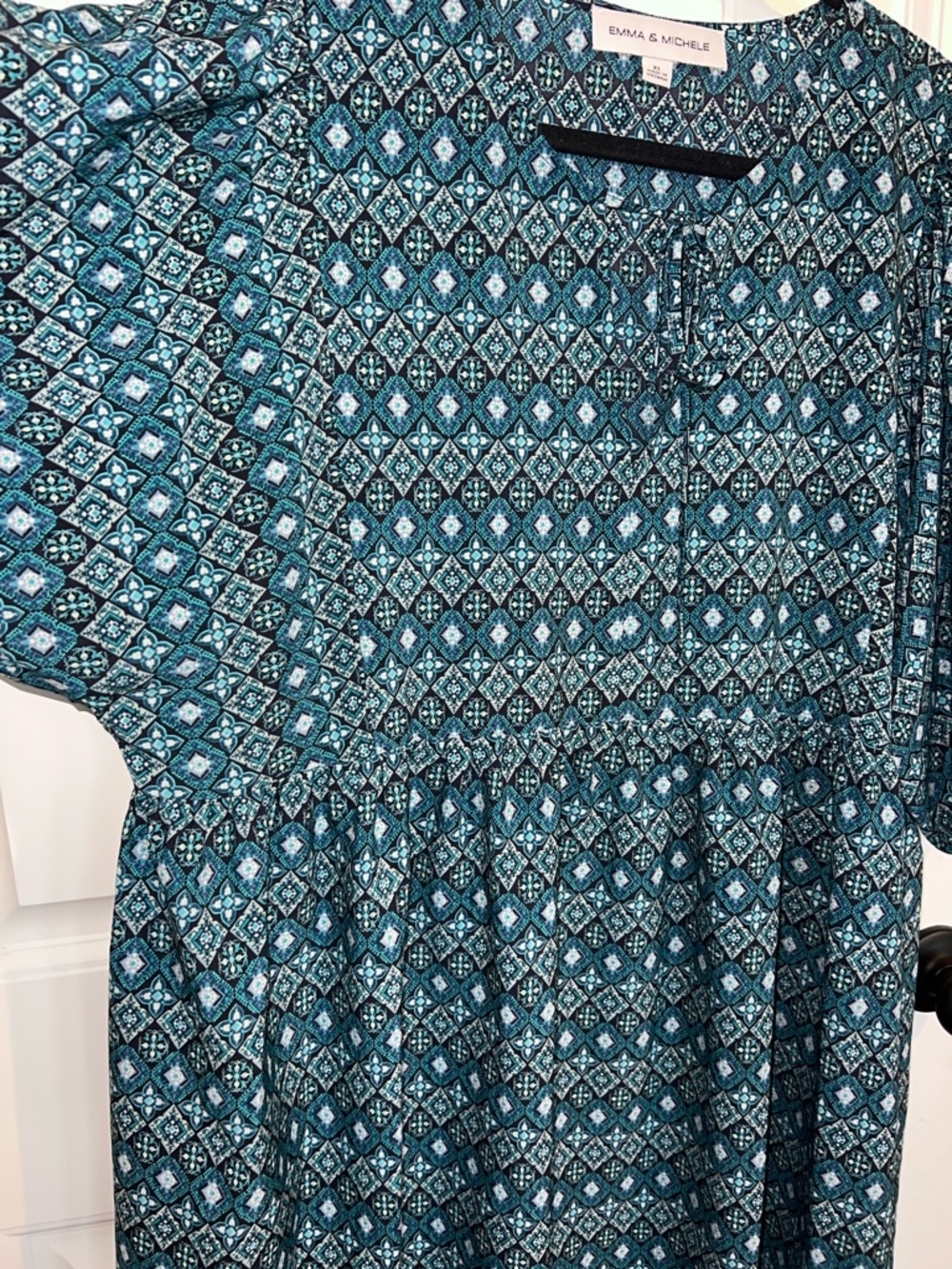 Emma & Michele Teal & Navy Geometric Lightweight Comfy Flowy Boho Dress Size XL - Picture 4 of 8